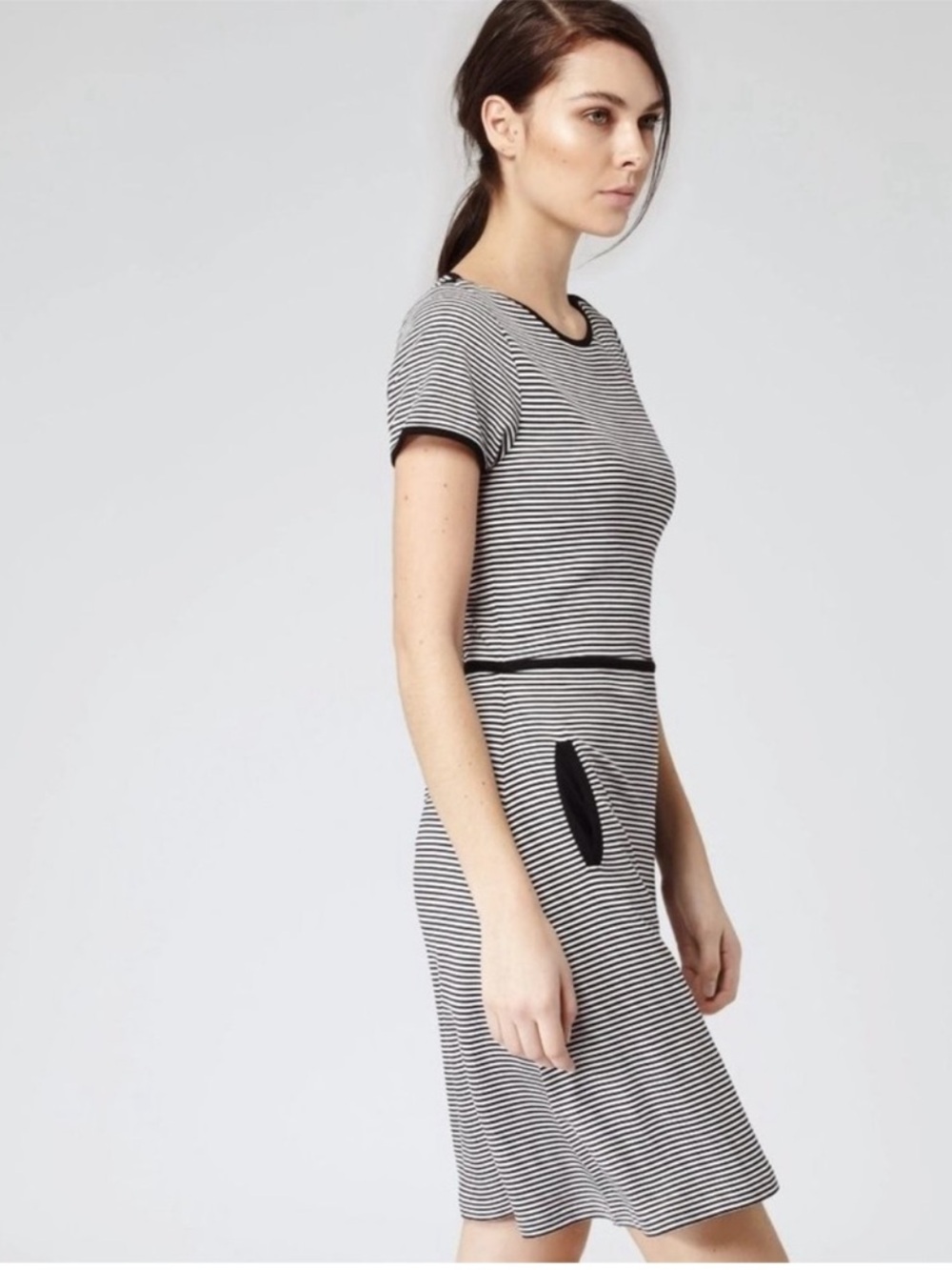 Reiss Benton Black and White Striped Jersey Crewneck Top